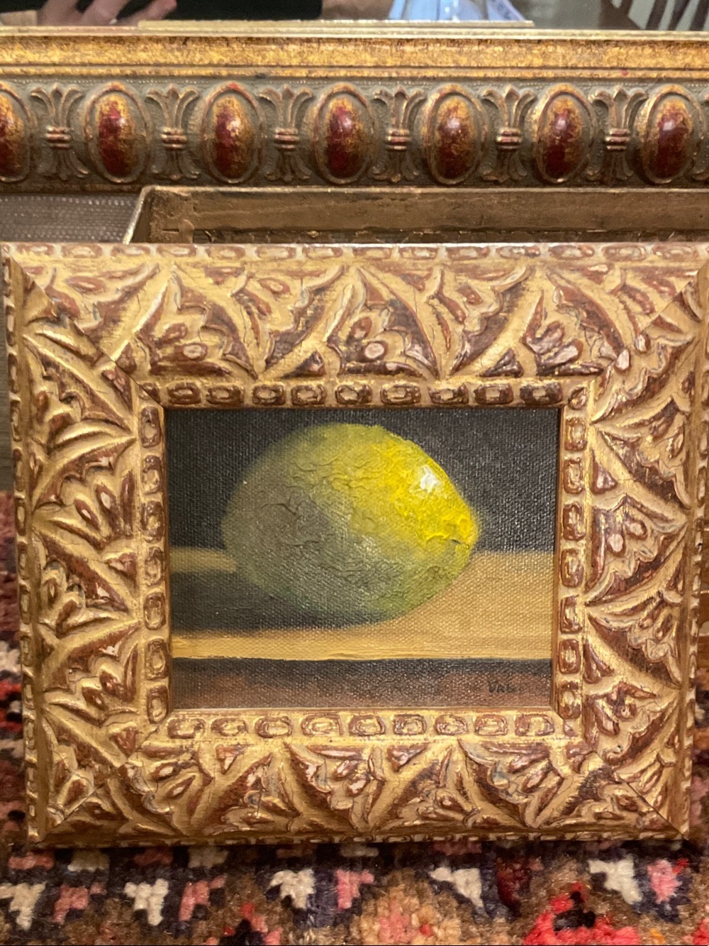 Original oil painting, lime, 8 1/4” x 7 1/4”.  Fabulous frame.  Mint condition.